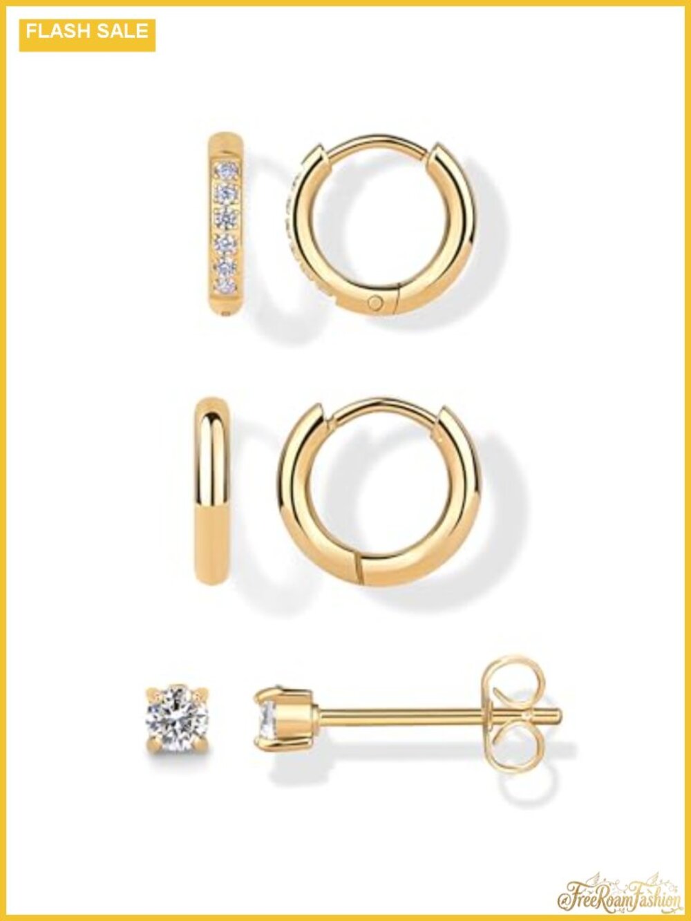 Set of 3 Waterproof Huggie Hoop Earrings for Women, 316L Stainless Steel